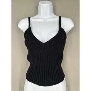 J Crew Top Womens Medium Black Crochet Knit Tank Boho Beach Dark Whimsigoth